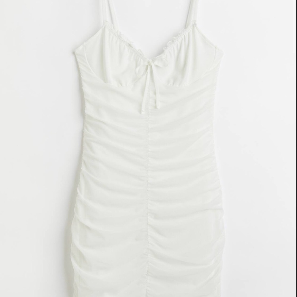 H&M white bodycon mini dress • ruched